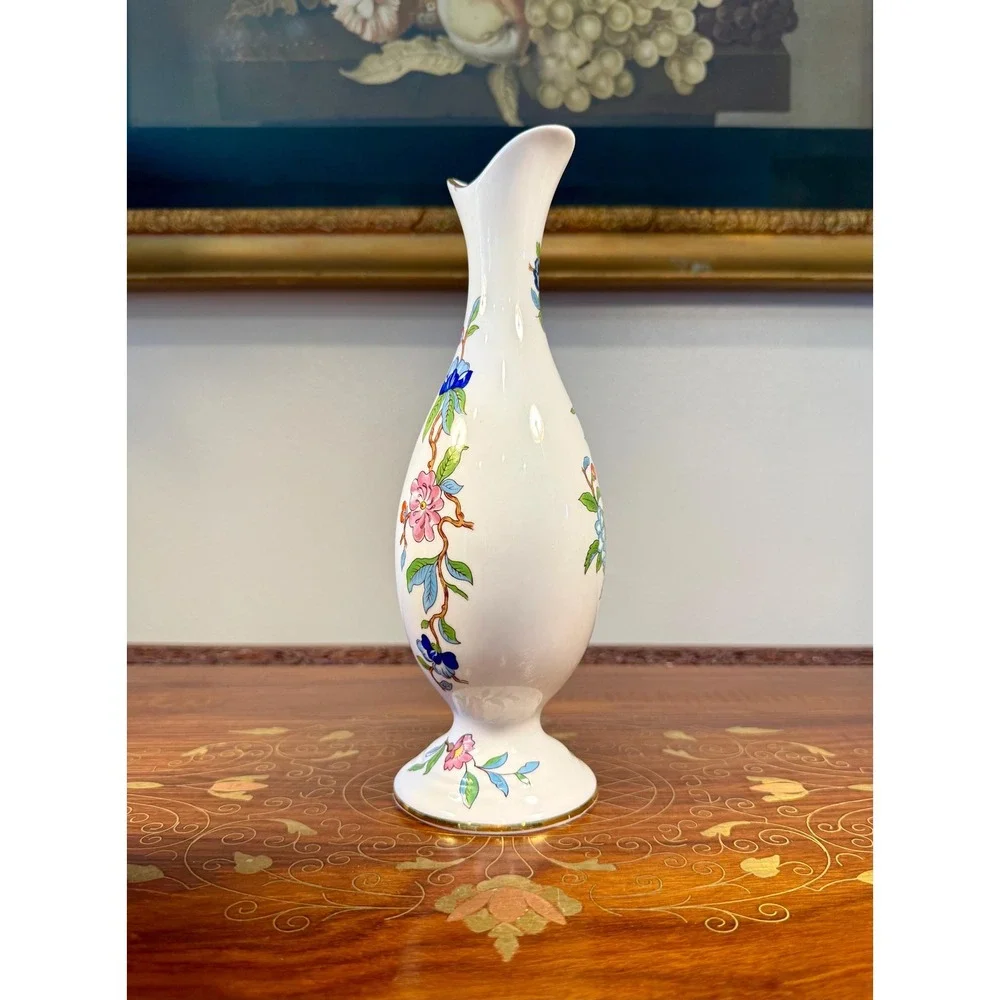 Vintage Aynsley Pembroke Bud Vase • Fine Bone China Bird Floral Vase